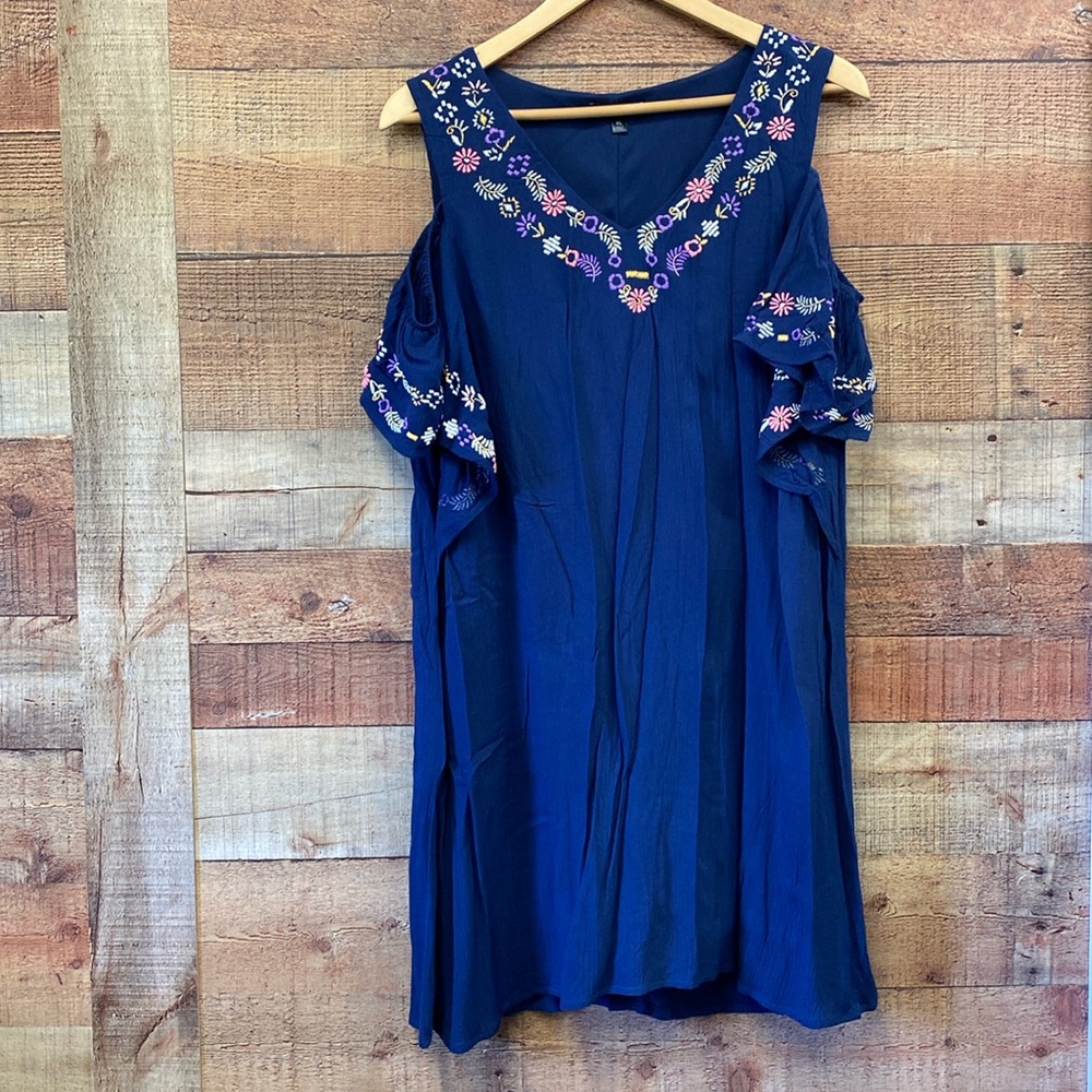 As U Wish Embroidered Cold Shoulder Tunic Dress